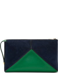 dunkelblaue und grüne Leder Clutch von Stella McCartney