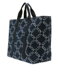 dunkelblaue und weiße bedruckte Shopper Tasche aus Segeltuch von Valentino Garavani