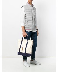 dunkelblaue und weiße bedruckte Shopper Tasche aus Segeltuch von Polo Ralph Lauren