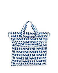 dunkelblaue und weiße bedruckte Shopper Tasche aus Segeltuch von Sunnei