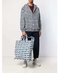dunkelblaue und weiße bedruckte Shopper Tasche aus Segeltuch von Sunnei