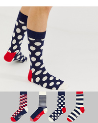dunkelblaue und weiße gepunktete Socken von Happy Socks