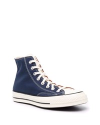 dunkelblaue und weiße hohe Sneakers aus Segeltuch von Converse