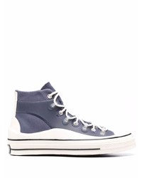 dunkelblaue und weiße hohe Sneakers aus Segeltuch von Converse