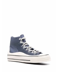 dunkelblaue und weiße hohe Sneakers aus Segeltuch von Converse