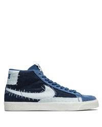 dunkelblaue und weiße hohe Sneakers aus Segeltuch von Nike