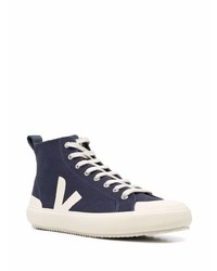 dunkelblaue und weiße hohe Sneakers aus Segeltuch von Veja