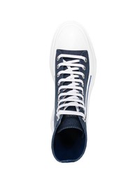 dunkelblaue und weiße hohe Sneakers aus Segeltuch von Alexander McQueen