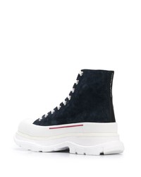 dunkelblaue und weiße hohe Sneakers aus Wildleder von Alexander McQueen