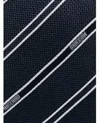 dunkelblaue und weiße horizontal gestreifte Krawatte von Moschino