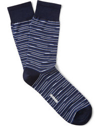 dunkelblaue und weiße horizontal gestreifte Socken von Missoni