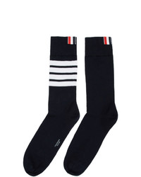dunkelblaue und weiße horizontal gestreifte Socken von Thom Browne