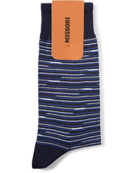dunkelblaue und weiße horizontal gestreifte Socken von Missoni