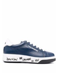 dunkelblaue und weiße Leder niedrige Sneakers von DSQUARED2
