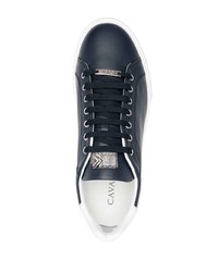 dunkelblaue und weiße Leder niedrige Sneakers von Roberto Cavalli