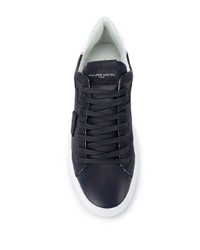 dunkelblaue und weiße Leder niedrige Sneakers von Philippe Model Paris