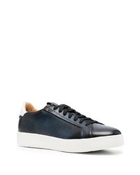 dunkelblaue und weiße Leder niedrige Sneakers von Santoni