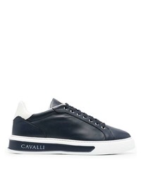 dunkelblaue und weiße Leder niedrige Sneakers von Roberto Cavalli