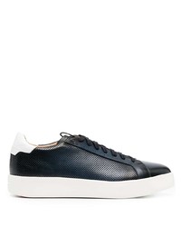 dunkelblaue und weiße Leder niedrige Sneakers von Santoni