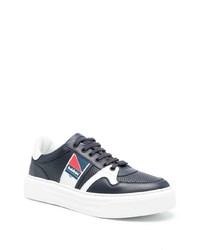 dunkelblaue und weiße Leder niedrige Sneakers von Baldinini