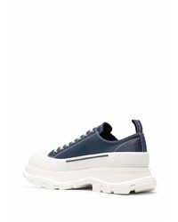 dunkelblaue und weiße Leder niedrige Sneakers von Alexander McQueen