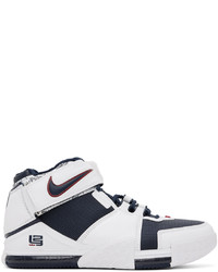 dunkelblaue und weiße Leder Sportschuhe von Nike