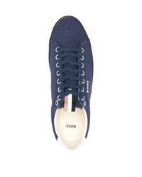 dunkelblaue und weiße Segeltuch niedrige Sneakers von BOSS