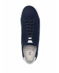 dunkelblaue und weiße Segeltuch niedrige Sneakers von Brunello Cucinelli