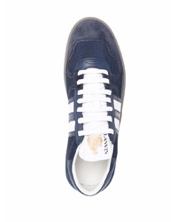 dunkelblaue und weiße Segeltuch niedrige Sneakers von Lanvin