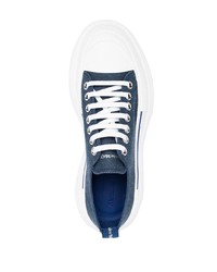 dunkelblaue und weiße Segeltuch niedrige Sneakers von Alexander McQueen