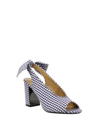 dunkelblaue und weiße Segeltuch Sandaletten mit Vichy-Muster