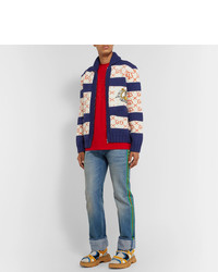 dunkelblaue und weiße Strickjacke mit einem Schalkragen mit Norwegermuster von Gucci