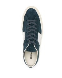 dunkelblaue und weiße Wildleder niedrige Sneakers von Tom Ford