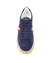 dunkelblaue und weiße Wildleder niedrige Sneakers von Emporio Armani