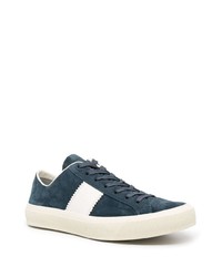 dunkelblaue und weiße Wildleder niedrige Sneakers von Tom Ford