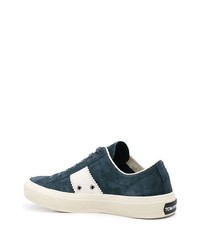 dunkelblaue und weiße Wildleder niedrige Sneakers von Tom Ford