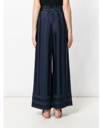 dunkelblaue vertikal gestreifte weite Hose von Temperley London