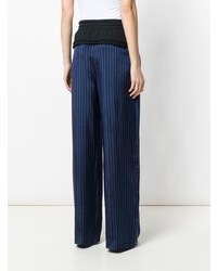 dunkelblaue vertikal gestreifte weite Hose von T by Alexander Wang