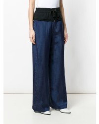 dunkelblaue vertikal gestreifte weite Hose von T by Alexander Wang