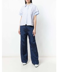 dunkelblaue vertikal gestreifte weite Hose von T by Alexander Wang