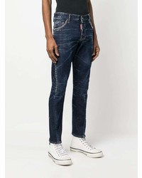 dunkelblaue verzierte enge Jeans von DSQUARED2