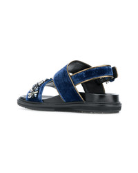 dunkelblaue verzierte flache Sandalen von Marni