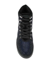 dunkelblaue verzierte flache Stiefel mit einer Schnürung aus Leder von Tosca Blu