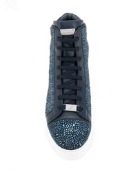 dunkelblaue verzierte hohe Sneakers aus Leder von Philipp Plein