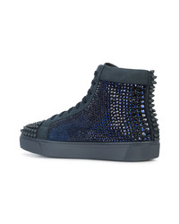 dunkelblaue verzierte hohe Sneakers aus Leder von Philipp Plein