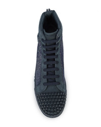 dunkelblaue verzierte hohe Sneakers aus Leder von Philipp Plein