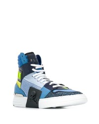 dunkelblaue verzierte hohe Sneakers aus Leder von Philipp Plein