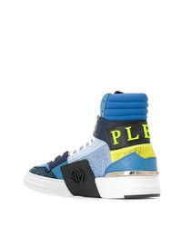 dunkelblaue verzierte hohe Sneakers aus Leder von Philipp Plein