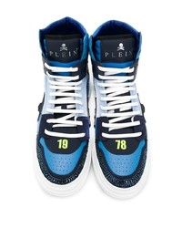 dunkelblaue verzierte hohe Sneakers aus Leder von Philipp Plein