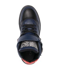 dunkelblaue verzierte hohe Sneakers aus Leder von Roberto Cavalli